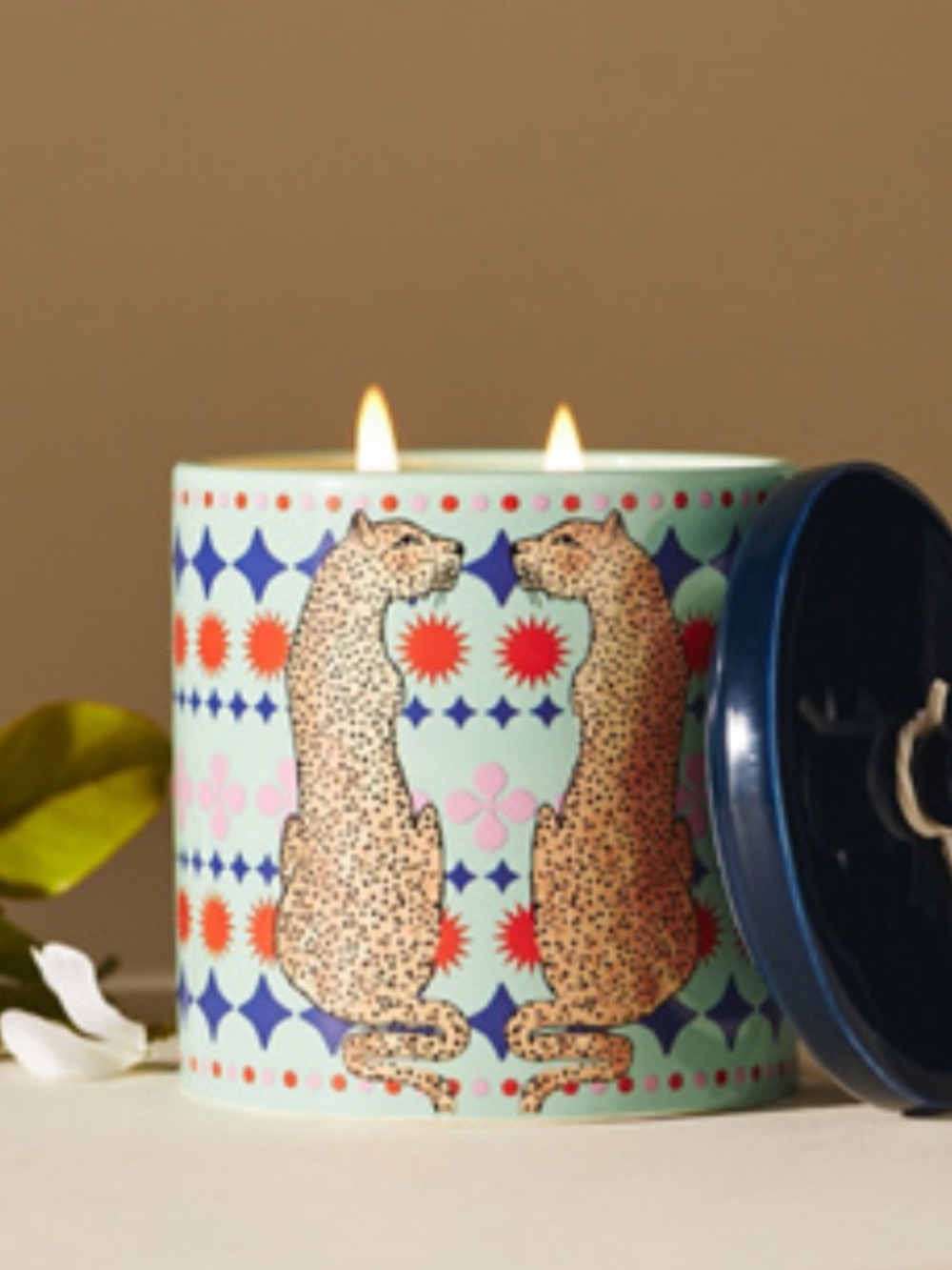 Anthropologie Floral Jasmin Blossom Ceramic candle - Blue Leopard Maeve